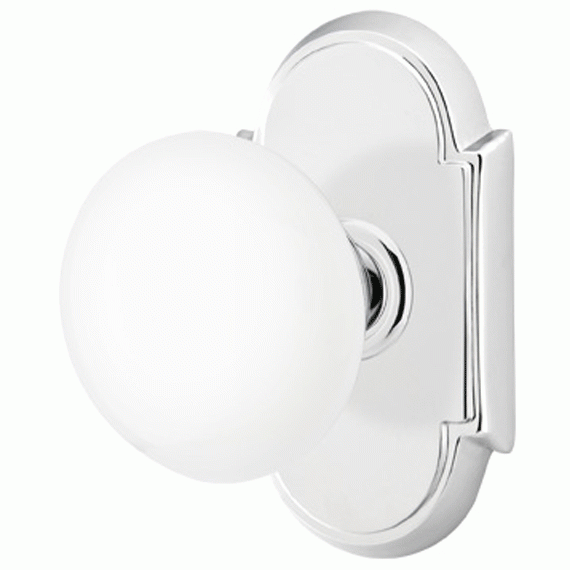 Ice White Porcelain Door Knob Set With # 8 Rosette (Several Finish Options) EMTEK