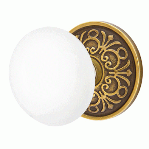 Ice White Porcelain Door Knob Set With Lancaster Rosette EMTEK