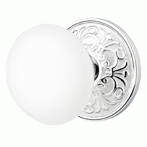 Ice White Porcelain Door Knob Set With Lancaster Rosette EMTEK