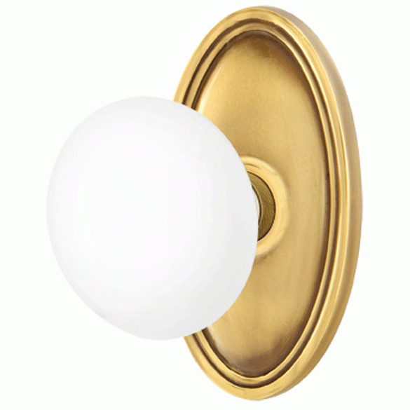 Ice White Porcelain Door Knob Set With Oval Rosette (Several Finish Options) EMTEK