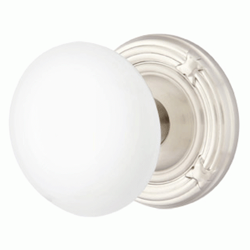 Ice White Porcelain Door Knob Set With Ribbon & Reed Rosette (Several Finish Options) EMTEK