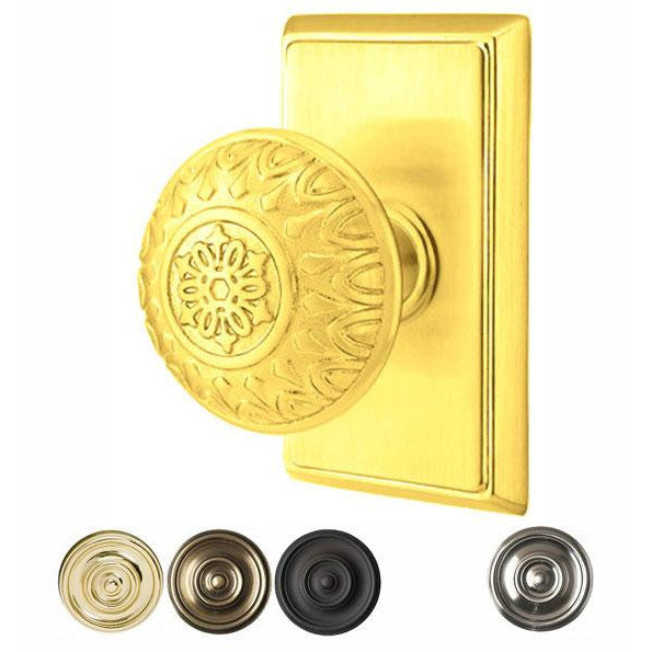 Emtek Solid Brass Lancaster Door Knob Set With Rectangular Rosette (Several Finishes Available) EMTEK