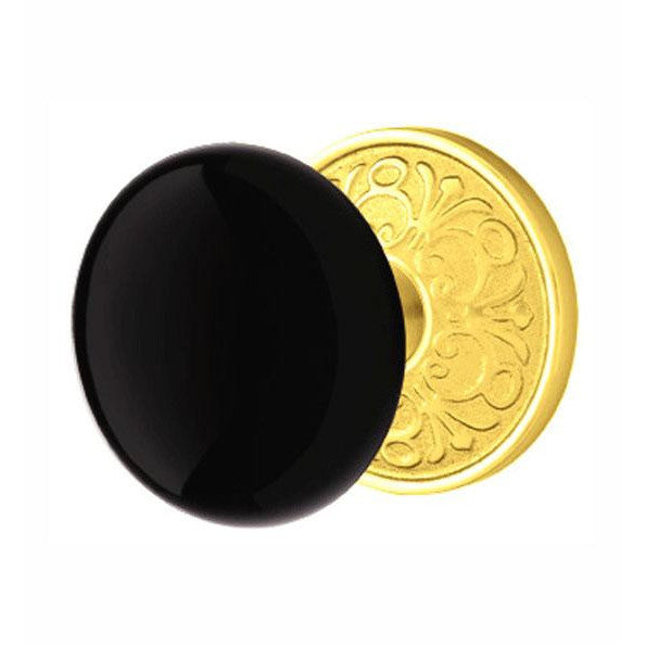 Emtek Black Porcelain Ebony Door Knob Set With Lancaster Rosette (Several Finishes Available) EMTEK