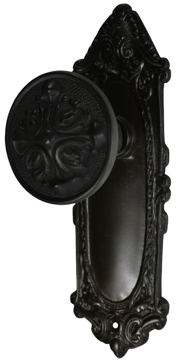 Ornate Victorian Long Backplate Door Set with Romanesque Door Knobs (Several Finishes Available) COPPER MOUNTAIN HARDWARE