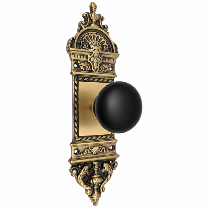 L'Enfant Small Backplate Door Set with Black Porcelain Door Knobs (Polished Chrome)