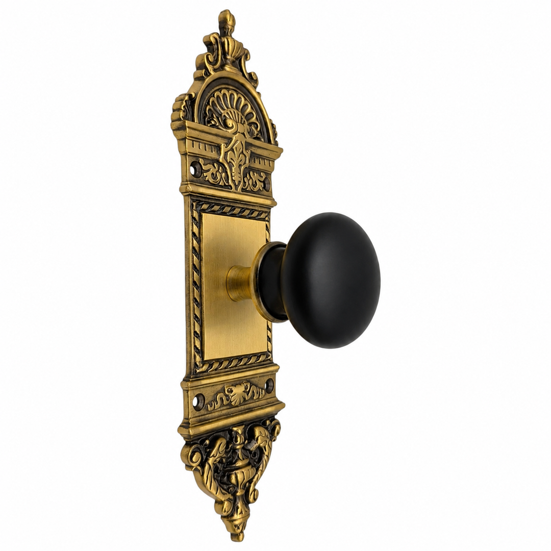 L'Enfant Small Backplate Door Set with Black Porcelain Door Knobs (Polished Chrome)