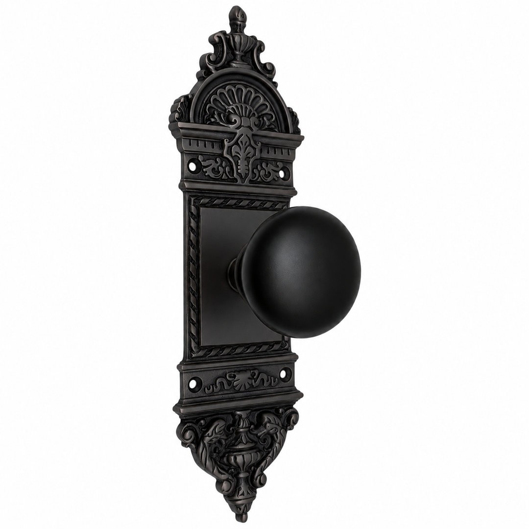 L'Enfant Small Backplate Door Set with Black Porcelain Door Knobs (Polished Chrome)