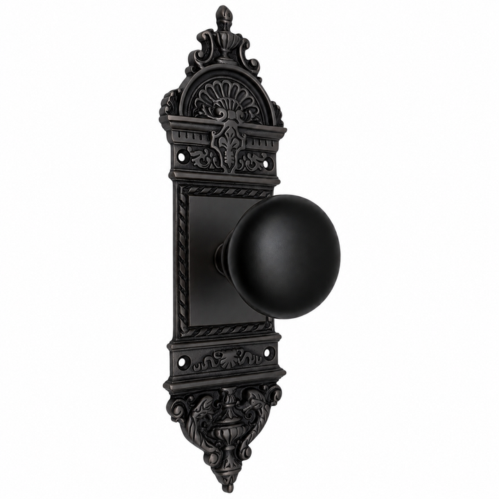 L'Enfant Small Backplate Door Set with Black Porcelain Door Knobs (Polished Chrome)