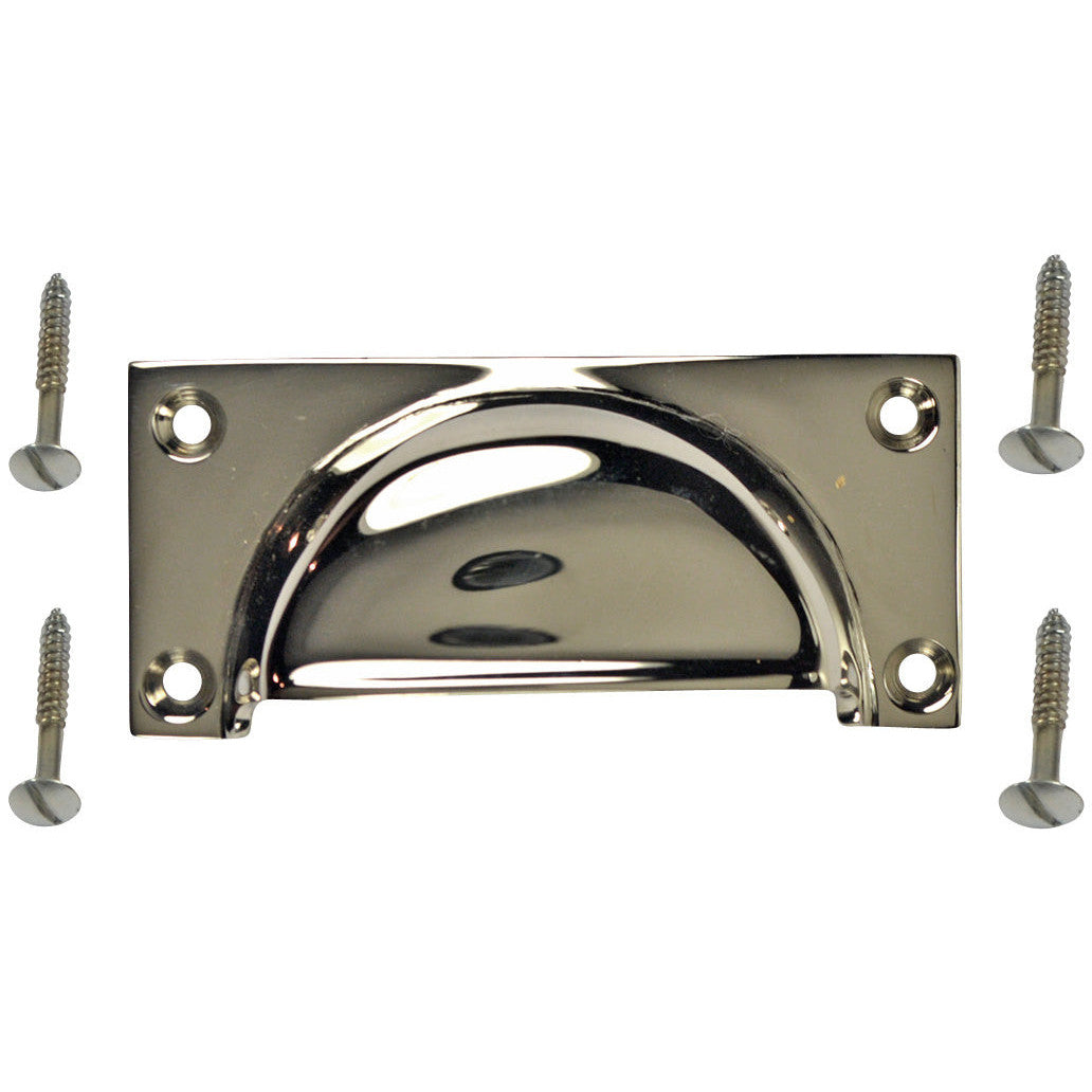 3 1/2 Inch Overall (3 Inch c-c) Traditional Square Cup Pull (Polished Nickel Finish) COPPER MOUNTAIN HARDWARE