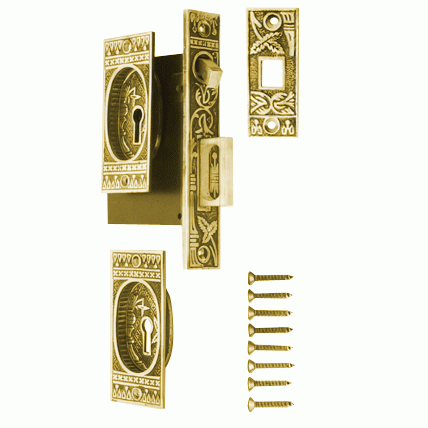 COPPER MOUNTAIN HARDWARE Broken Leaf Single Pocket Privacy Door Set in Polished Brass - 4 1/4"