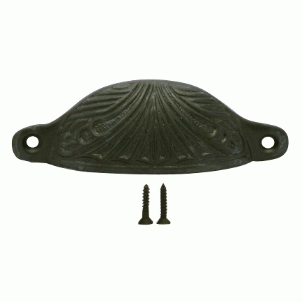 4 Inch Overall (3 2/5 Inch c-c) Solid Brass Art Deco Cup Pull (Oil Rubbed Bronze Finish) COPPER MOUNTAIN HARDWARE