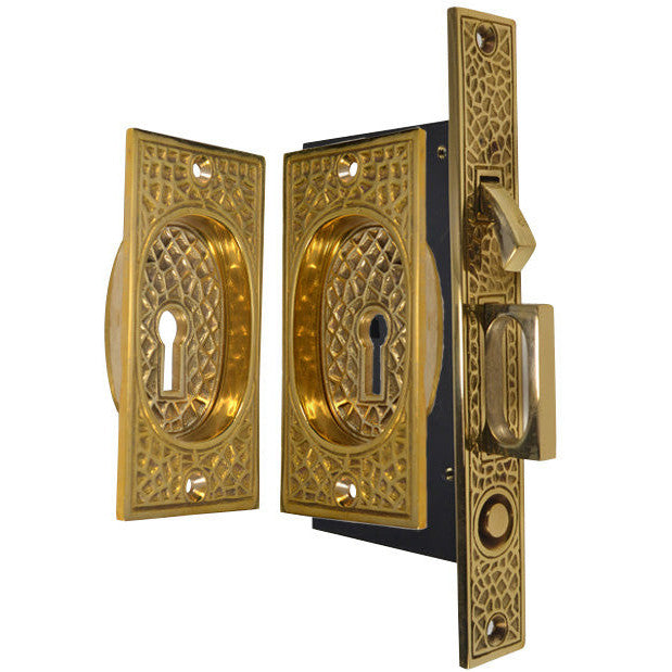 Craftsman Pattern Single Pocket Privacy (Lock) Style Door Set (Polished Brass) COPPER MOUNTAIN HARDWARE