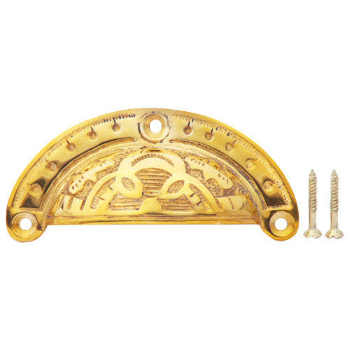 4 Inch Overall (3 1/2 Inch c-c) Solid Brass Decorative Cup Pull (Polished Brass Finish) COPPER MOUNTAIN HARDWARE