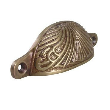 4 Inch Overall (3 2/5 Inch c-c) Solid Brass Art Deco Bin or Cup Pull (Antique Brass Finish) COPPER MOUNTAIN HARDWARE