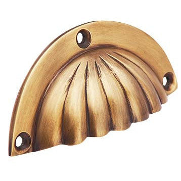 3 1/2 Inch Overall (3 Inch c-c) Solid Brass Scalloped Cup Pull (Antique Brass Finish) COPPER MOUNTAIN HARDWARE