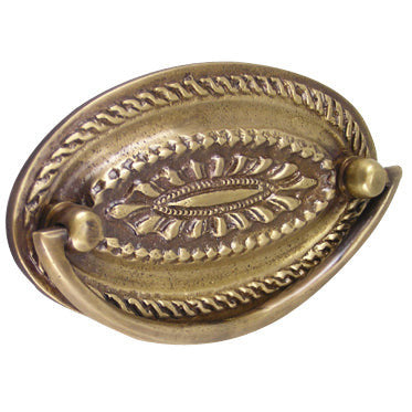 4 Inch Solid Brass Oval Drop Style Pull (Antique Brass Finish) COPPER MOUNTAIN HARDWARE