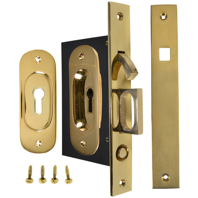 Traditional Oval Pattern Single Pocket Privacy (Lock) Style Door Set (Polished Brass) COPPER MOUNTAIN HARDWARE