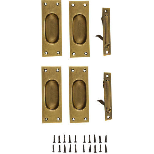 New Traditional Square Pattern Double Pocket Passage Style Door Set (Antique Brass) COPPER MOUNTAIN HARDWARE