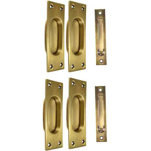 New Traditional Square Pattern Double Pocket Passage Style Door Set (Antique Brass) COPPER MOUNTAIN HARDWARE