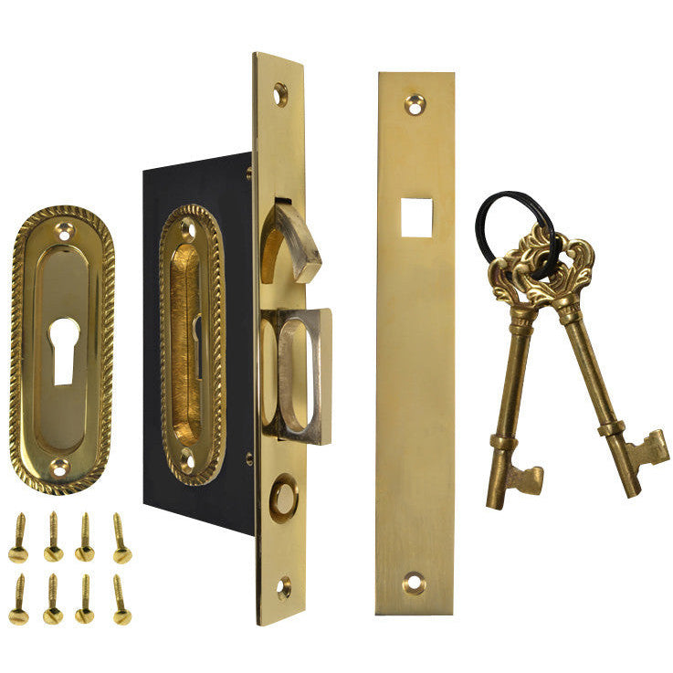 Georgian Oval Pattern Single Pocket Privacy (Lock) Style Door Set (Polished Brass) COPPER MOUNTAIN HARDWARE