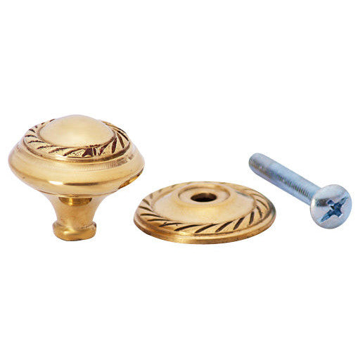 1 Inch Solid Brass Georgian Roped Round Knob (Polished Brass Finish) COPPER MOUNTAIN HARDWARE