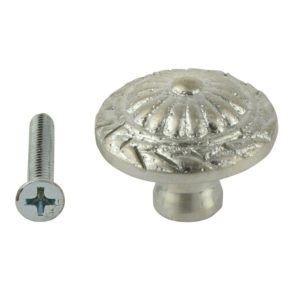 1 1/10 Inch Ornate Round Solid Brass Knob (Brushed Nickel Finish) COPPER MOUNTAIN HARDWARE