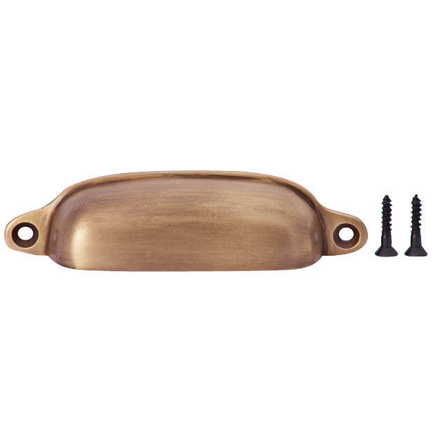 4 1/8 Inch Overall (3 1/2 Inch c-c) Solid Brass Traditional Slim Rounded Bin Pull (Antique Brass Finish) COPPER MOUNTAIN HARDWARE