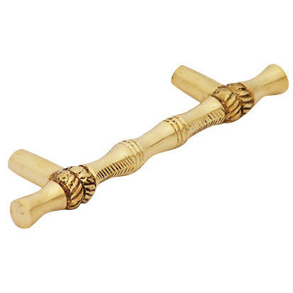 4 3/4 Inch Overall (3 Inch c-c) Solid Brass Japanese Bamboo Style Pull (Polished Brass Finish) COPPER MOUNTAIN HARDWARE