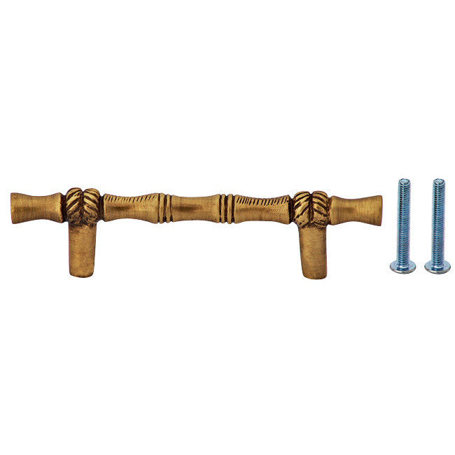 4 3/4 Inch Overall (3 Inch c-c) Brass Japanese Bamboo Style Pull (Antique Brass Finish) COPPER MOUNTAIN HARDWARE