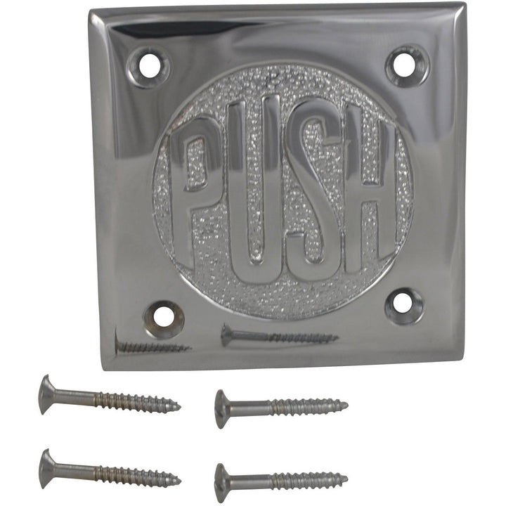 2 3/4 Inch Brass Classic American "PUSH" Plate (Polished Chrome Finish) COPPER MOUNTAIN HARDWARE