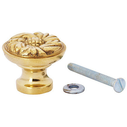 1 1/4 Inch Solid Brass Patterned Round Knob (Polished Brass Finish) COPPER MOUNTAIN HARDWARE