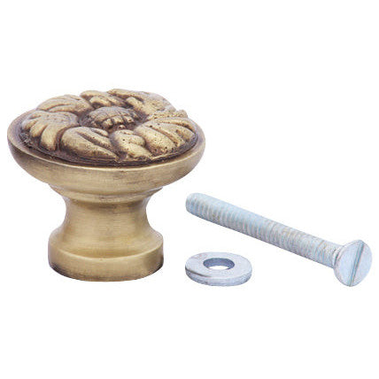 1 1/4 Inch Solid Brass Patterned Round Knob (Antique Brass Finish) COPPER MOUNTAIN HARDWARE