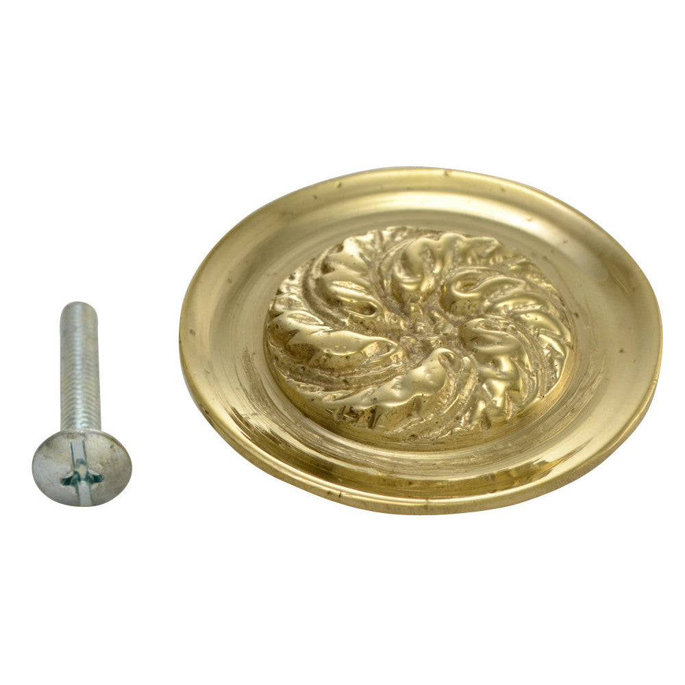 1 4/5 Inch Solid Brass Florid Leaf Knob (Polished Brass Finish) COPPER MOUNTAIN HARDWARE