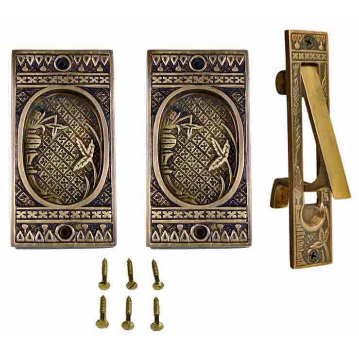 Broken Leaf Single Pocket Passage Style Door Set Antique Brass Finish COPPER MOUNTAIN HARDWARE