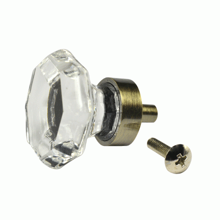 1 3/8 Inch Crystal Octagon Old Town Cabinet Knob (Antique Brass Base) COPPER MOUNTAIN HARDWARE