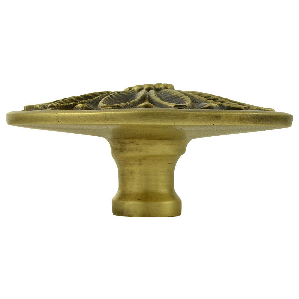 2 3/5 Inch Solid Brass Floral Leaf Cabinet Knob (Antique Brass Finish) COPPER MOUNTAIN HARDWARE