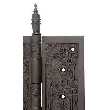 4 1/2 x 4 1/2 Inch Japanesque Style Ornate Solid Brass Hinge