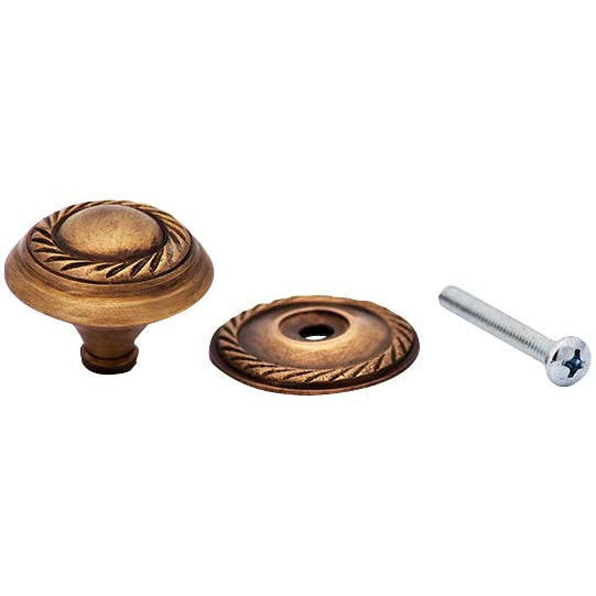 1 1/4 Inch Solid Brass Georgian Roped Round Knob (Antique Brass Finish) COPPER MOUNTAIN HARDWARE