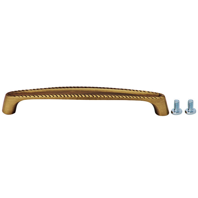 5 1/2 Inch Overall (5 Inch c-c) Brass Georgian Roped Style Pull (Antique Brass Finish) COPPER MOUNTAIN HARDWARE