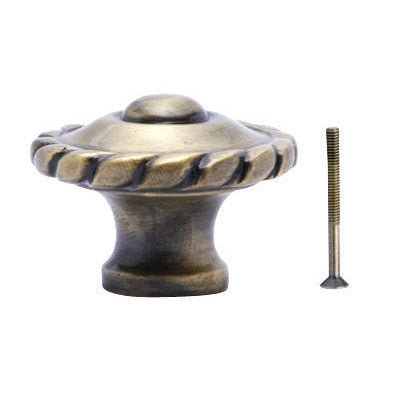 1 1/2 Inch Solid Brass Georgian Roped Knob (Antique Brass Finish) COPPER MOUNTAIN HARDWARE