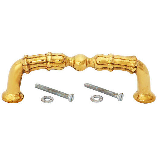 5 Inch Overall (4 1/3 Inch c-c)  Solid Brass Victorian Style Pull (Polished Brass Finish) COPPER MOUNTAIN HARDWARE