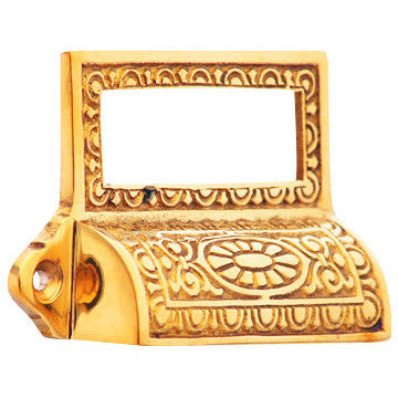 4 1/8 Inch Overall (3 1/2 Inch c-c) Solid Brass Victorian Label Style Bin Pull