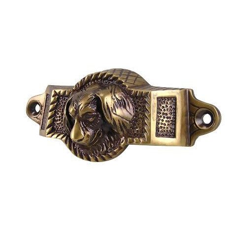 4 Inch Overall (3 1/2 Inch c-c) Solid Brass Golden Retriever Rectangular Cup Pull (Antique Brass Finish) COPPER MOUNTAIN HARDWARE