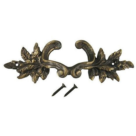 6 Inch Overall (4 3/8 Inch c-c) Solid Brass Ornate French Leaves Pull (Antique Brass Finish) COPPER MOUNTAIN HARDWARE