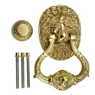 7 1/2 Inch (3 3/4 Inch c-c) Large Ornate Lion Door Knocker (Polished Brass Finish) COPPER MOUNTAIN HARDWARE