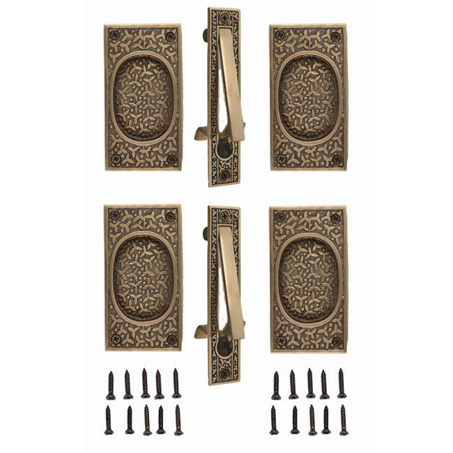 Rice Pattern Double Pocket Passage Style Door Set (Antique Brass) COPPER MOUNTAIN HARDWARE