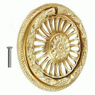 3 5/8 Inch Solid Brass Radiant Flower Drawer Ring Pull Polished Brass COPPER MOUNTAIN HARDWARE