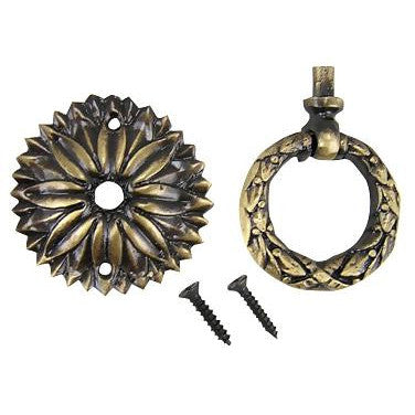 2 Inch Solid Brass Radiant Leaves Drawer Ring Pull (Antique Brass) COPPER MOUNTAIN HARDWARE