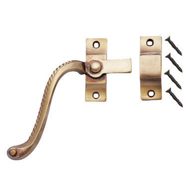 Casement Window Fastener Georgian Roped Pattern, Left Hinge (Antique Brass Finish COPPER MOUNTAIN HARDWARE