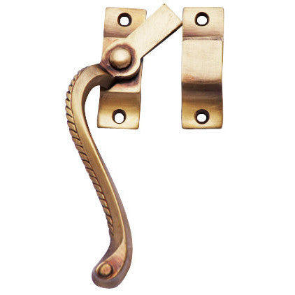 Casement Window Fastener Georgian Roped Pattern, Left Hinge (Antique Brass Finish COPPER MOUNTAIN HARDWARE